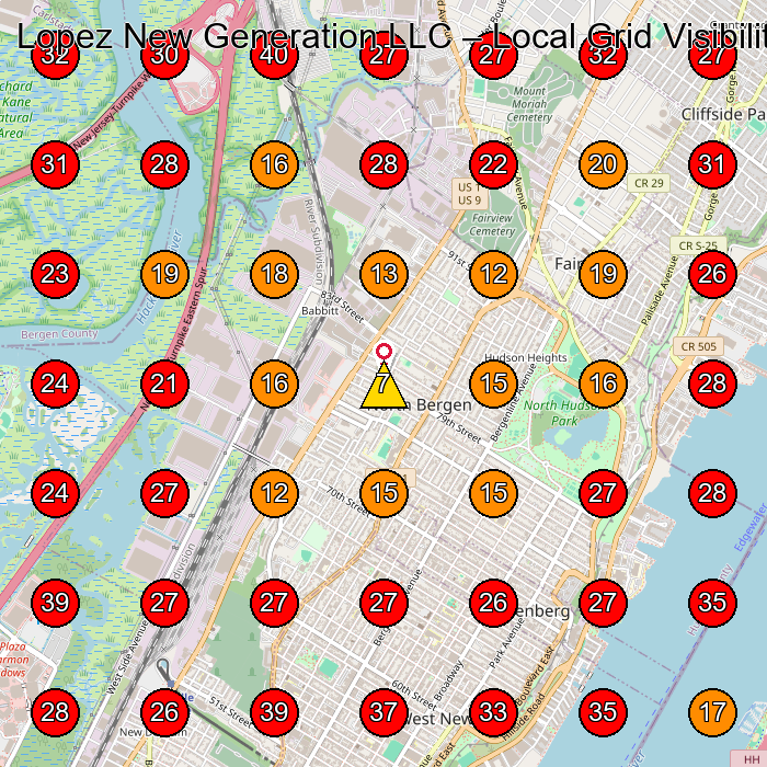 Lopez New Generation LLC GeoGrid visibility map for Landscape Designer in Palisades Park